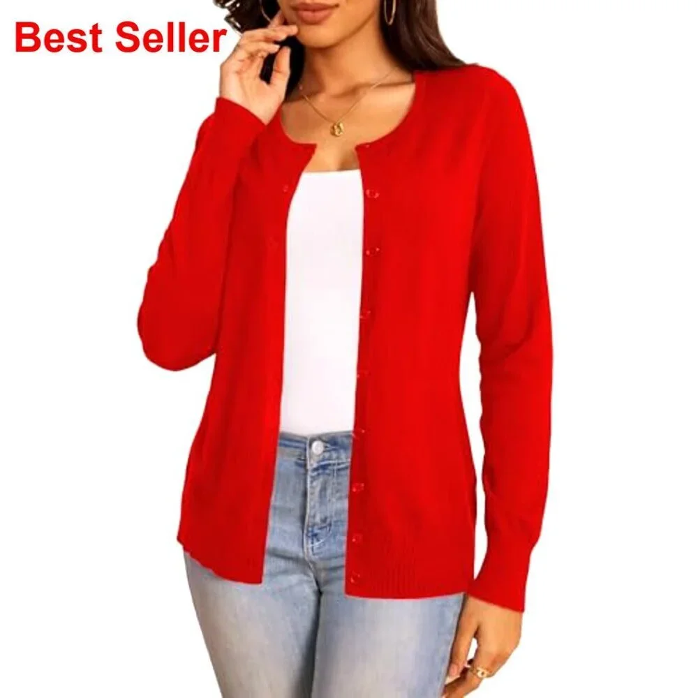 Soft Knit Cardigan Sweater, Button Down Front, Long Sleeve, Slim Fit